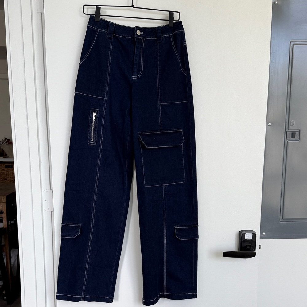 Wide Leg Navy Cargo Pants